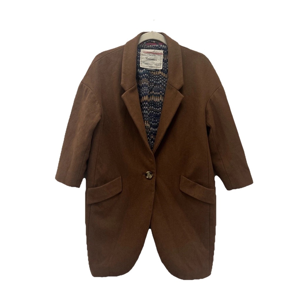 Anthropologie Cartonnier Brown Wool Cocoon Longline‎ Coat Oversized Women's S